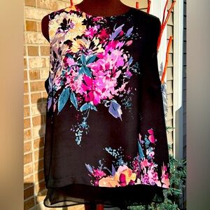 ROSE & OLIVE sXL gorgeous blk floral top-looks new-double layer-poly chiffon